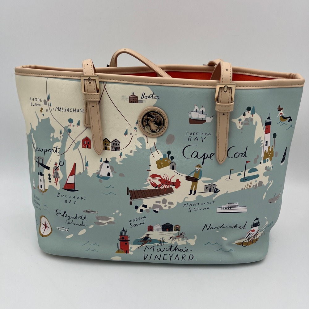 Spartina 449 Tote Bag Women Large Blue Cape Cod Map Nautical Coastal Beach